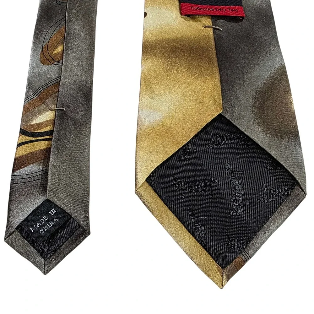 J. GARCIA Men's Silk Abstract Tie 'Floating Planes Collection 52'‎ Gold Grey